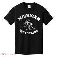 Michigan Wrestling 80s Distressed Retro Freestyle Wrestlers Kids T-Shirt thumb 0