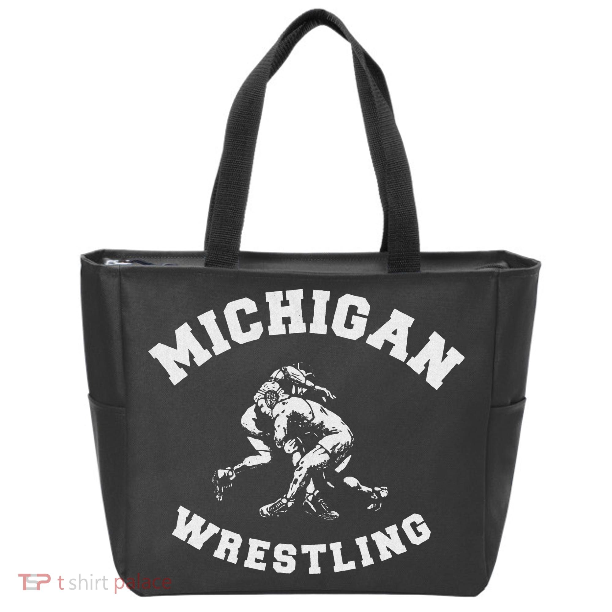 Michigan Wrestling 80s Distressed Retro Freestyle Wrestlers Tote Bag