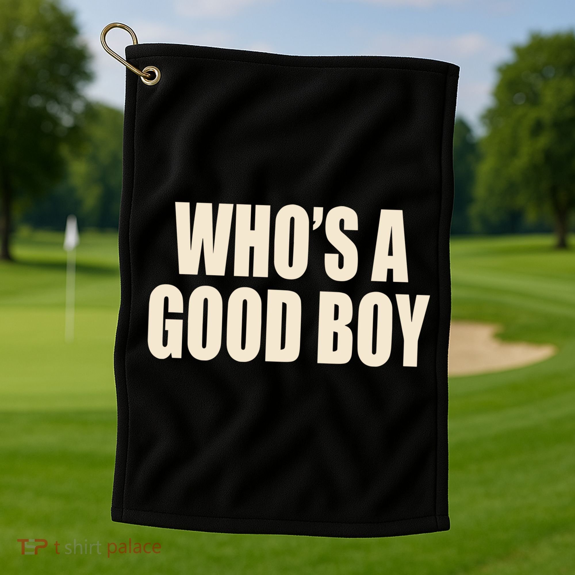 Moximimi WhoS A Good Boy Orange Golf Towel