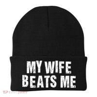 My Wife Beats Me Funny Husband And Sarcastic Humor Beanie thumb 0