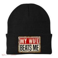 My Wife Beats Me Funny Husband Meme Beanie thumb 0