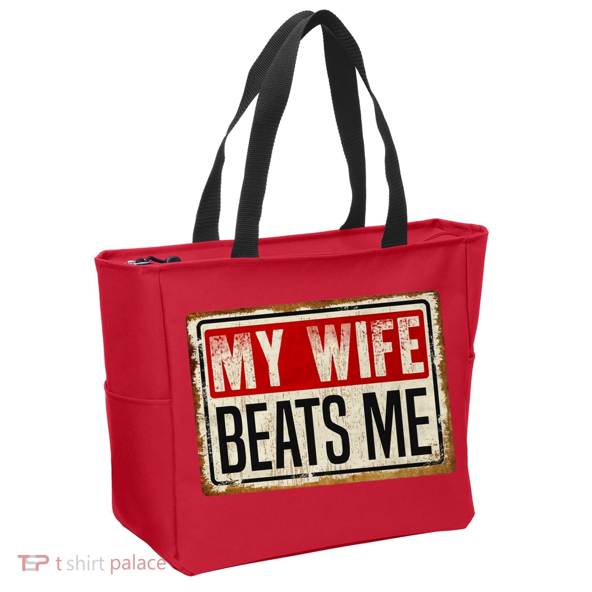 My Wife Beats Me Funny Husband Meme Tote Bag