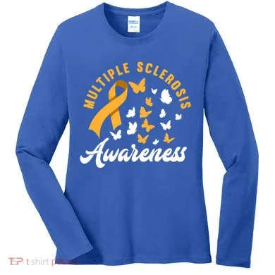 Ms Warrior Butterfly Ms Multiple Sclerosis Awareness Great Gift Women's Long Sleeve Shirt