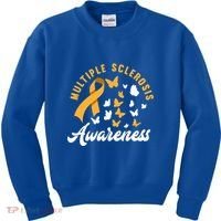 Ms Warrior Butterfly Ms Multiple Sclerosis Awareness Great Gift Kids Sweatshirt thumb 0