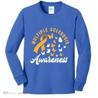 Ms Warrior Butterfly Ms Multiple Sclerosis Awareness Great Gift Kids Long Sleeve Shirt thumb 0