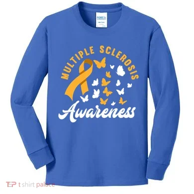 Ms Warrior Butterfly Ms Multiple Sclerosis Awareness Great Gift Kids Long Sleeve Shirt