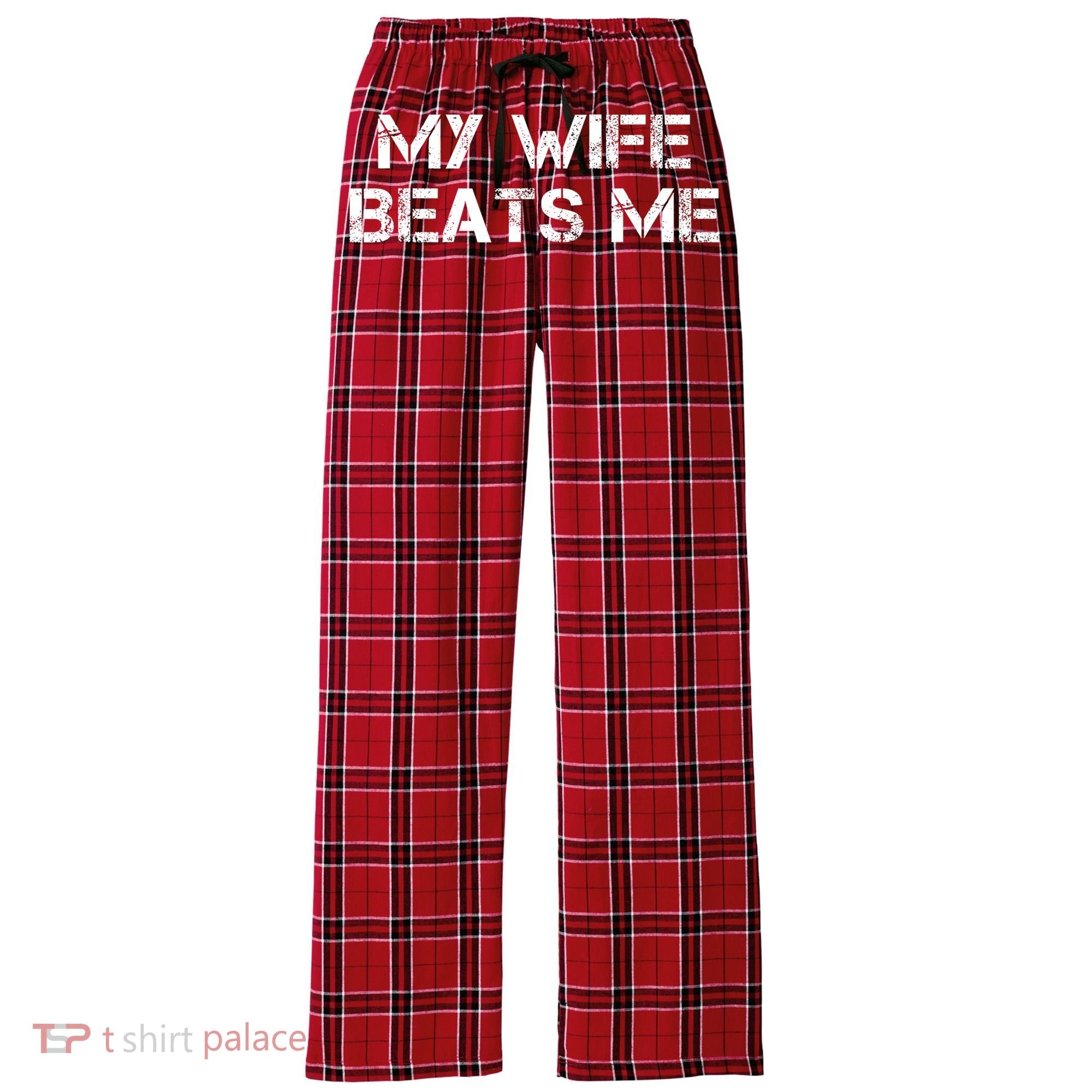 My Wife Beats Me Funny Husband Women's Flannel Plaid Pajama Pants