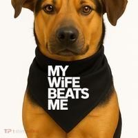 My Wife Beats Me Husband Funny USA-Made Doggie Bandana thumb 1