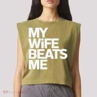 My Wife Beats Me Husband Funny Garment-Dyed Women's Muscle Tee thumb 2