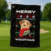 Merry Woofmas Cute Dog Ugly Christmas Golf Towel thumb 1