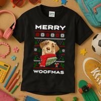 Merry Woofmas Cute Dog Ugly Christmas Kids T-Shirt thumb 3