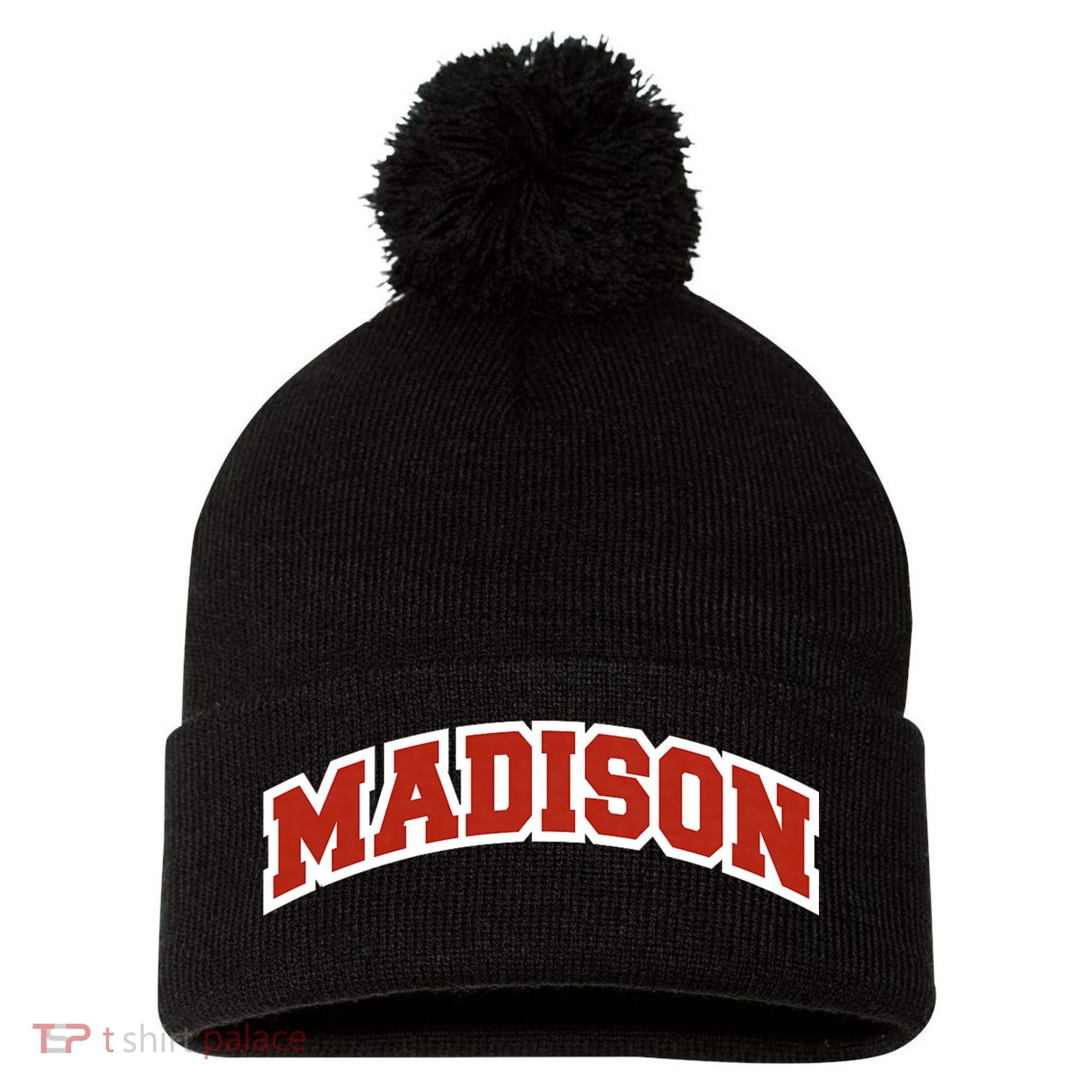 Madison Wisconsin Classic Athletic Sports Pom Pom 12in Knit Beanie