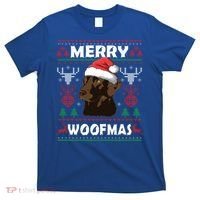 Merry Woofmas Chocolate Lab Santa Claus Dog Christmas Gift T-Shirt thumb 0