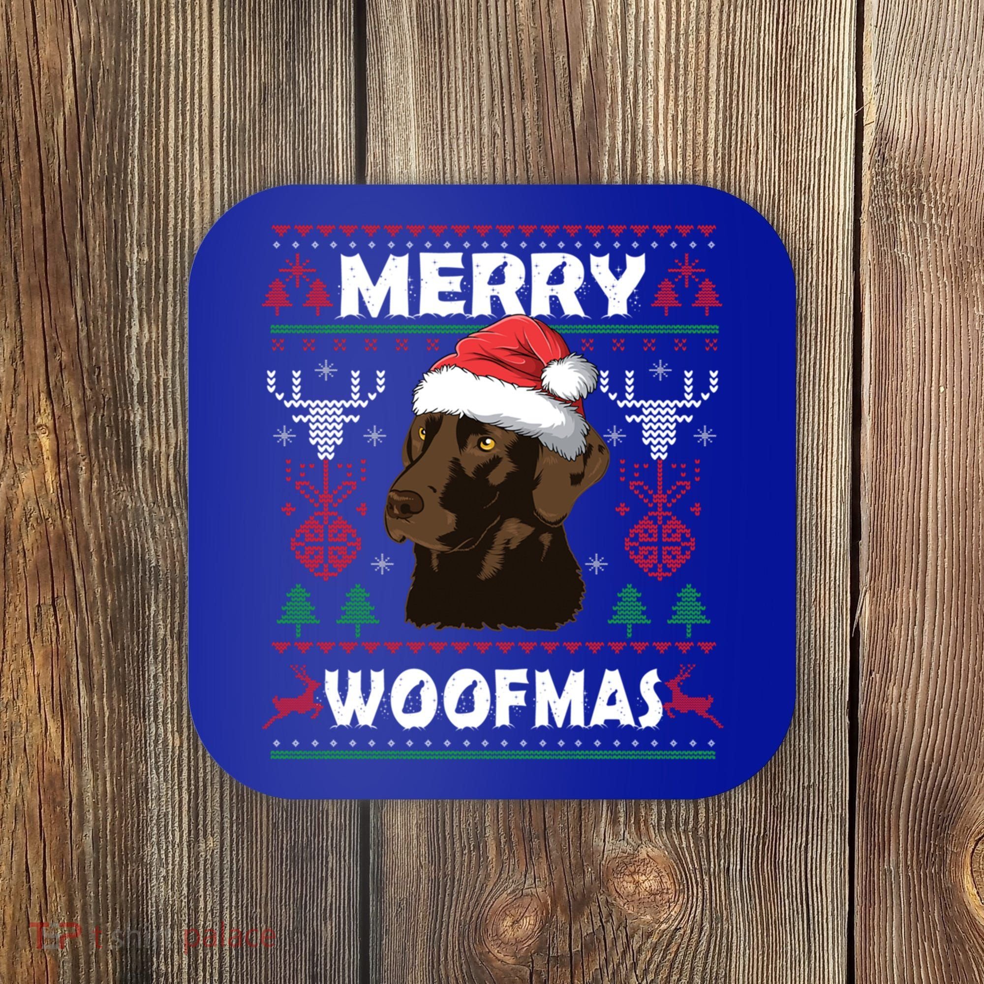 Merry Woofmas Chocolate Lab Santa Claus Dog Christmas Gift Coaster