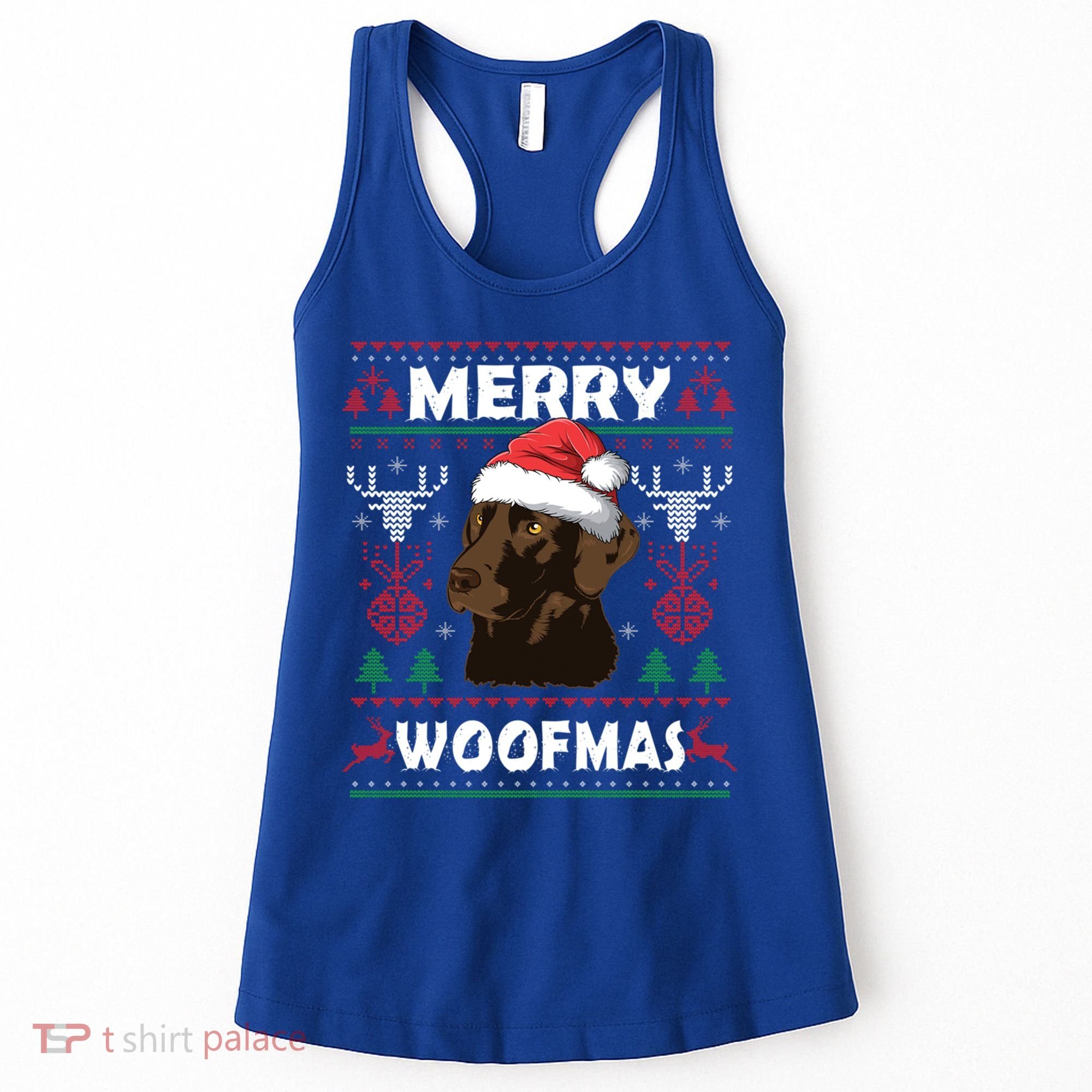 Merry Woofmas Chocolate Lab Santa Claus Dog Christmas Gift Women's Tank Top