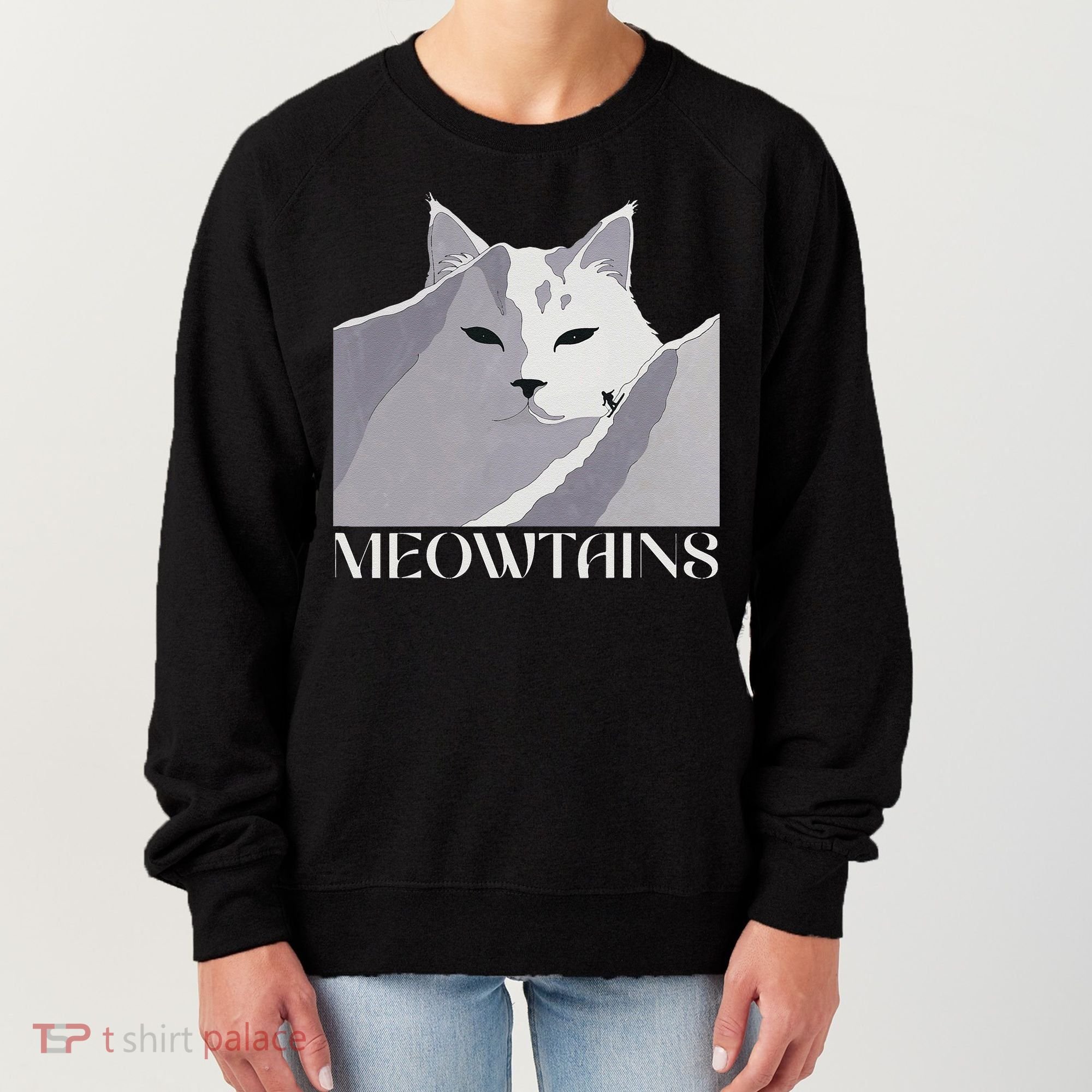 Meowtains Winter Cat Art Snow Skiing On Cat Mountain Women's Sweatshirt