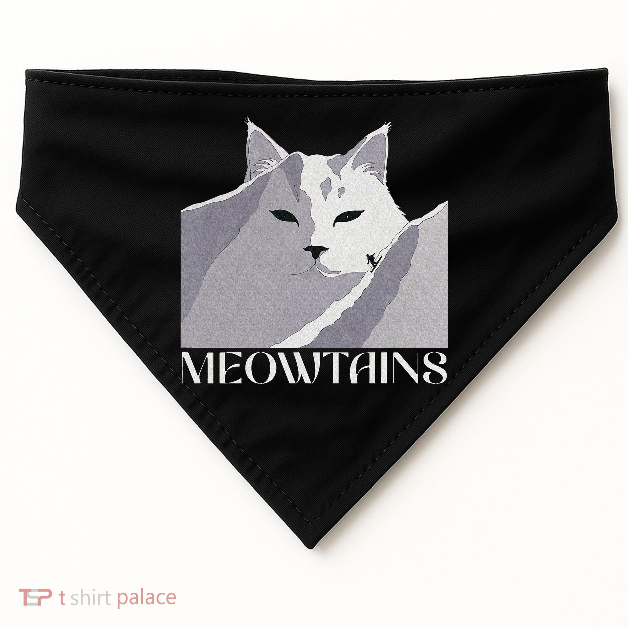 Meowtains Winter Cat Art Snow Skiing On Cat Mountain USA-Made Doggie Bandana