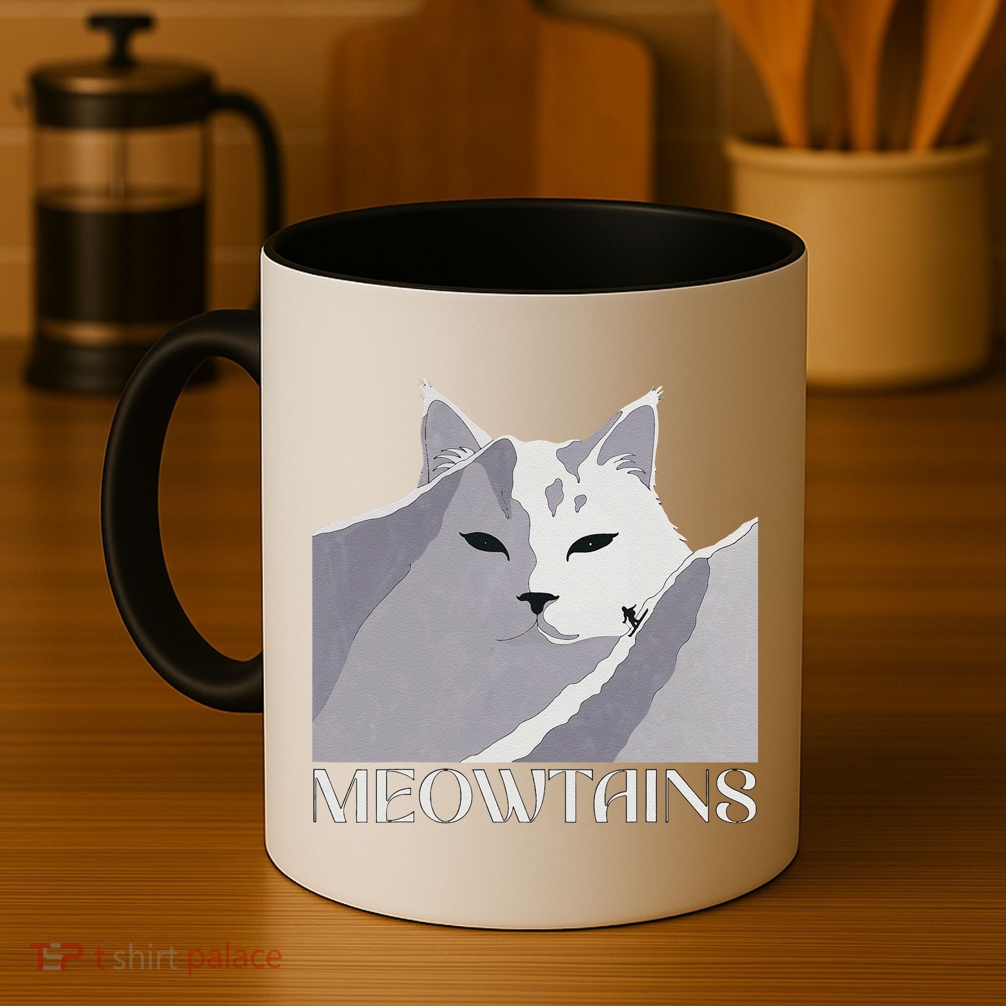 Meowtains Winter Cat Art Snow Skiing On Cat Mountain Coffee Mug