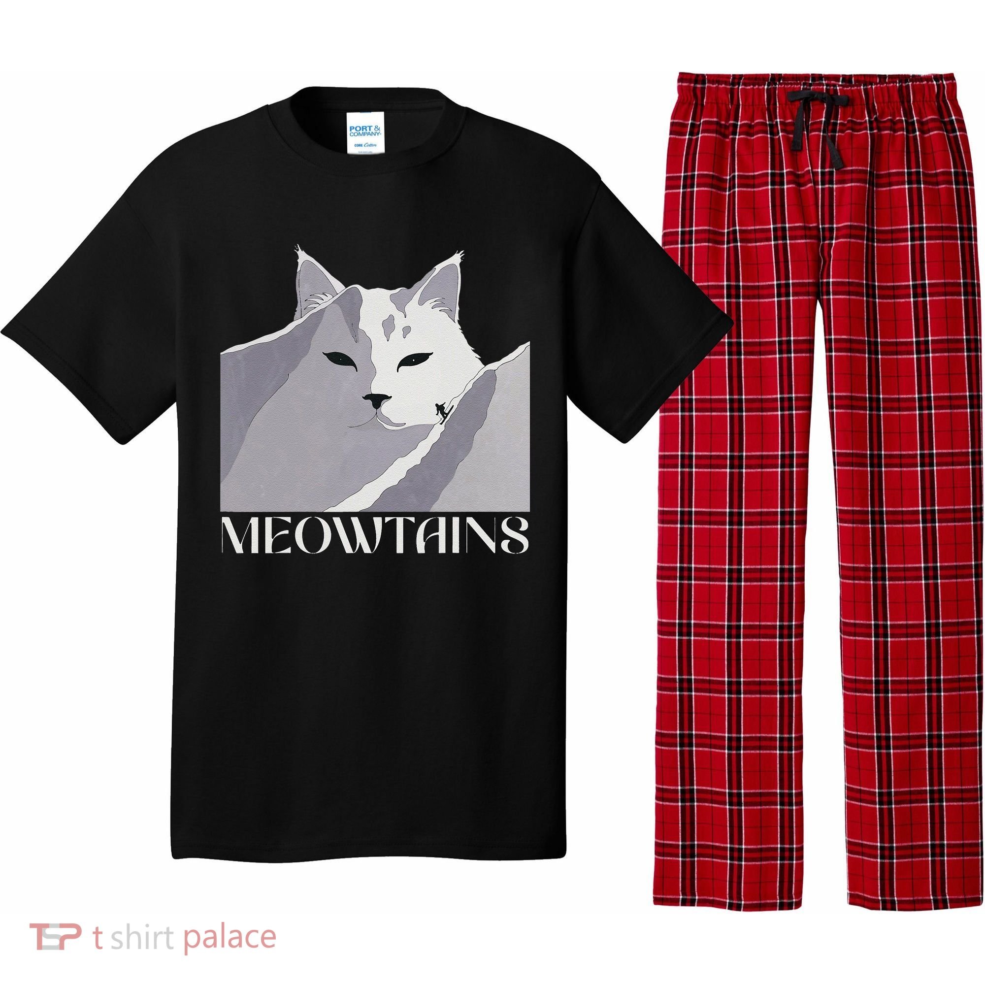 Meowtains Winter Cat Art Snow Skiing On Cat Mountain Pajama Set