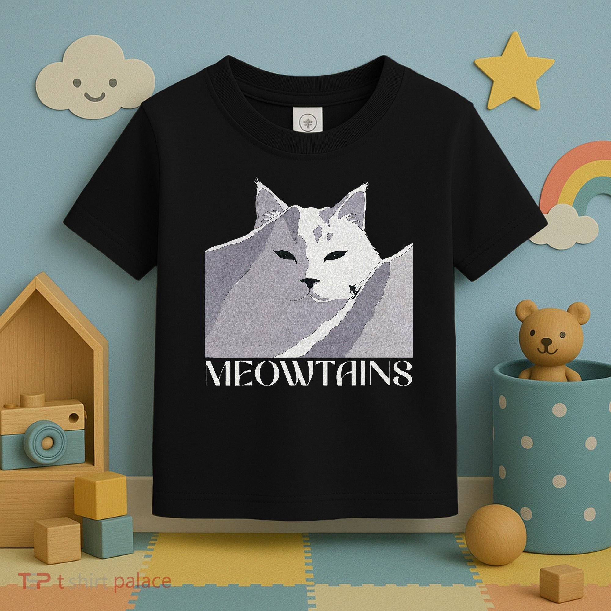 Meowtains Winter Cat Art Snow Skiing On Cat Mountain Toddler T-Shirt