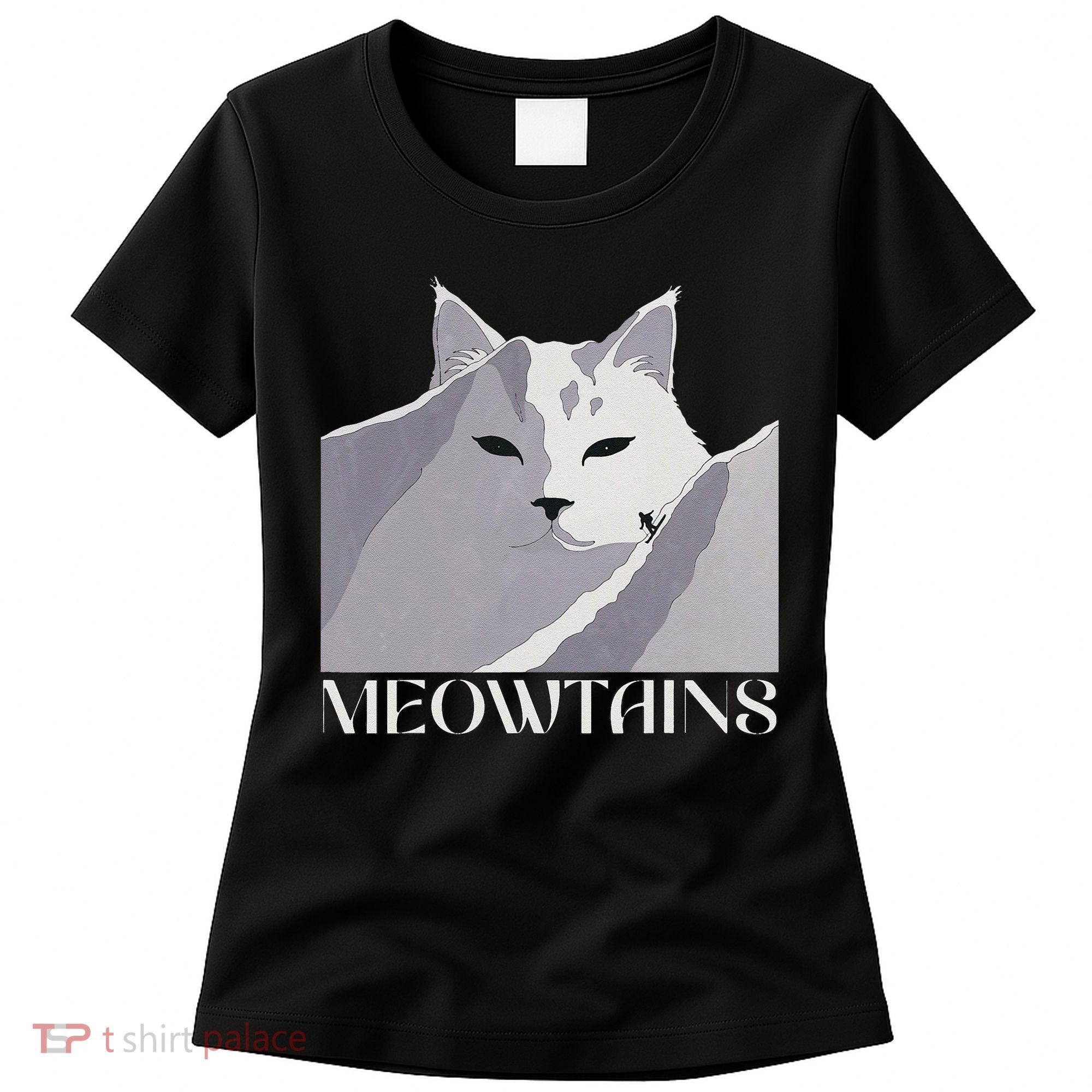 Meowtains Winter Cat Art Snow Skiing On Cat Mountain Women's T-Shirt