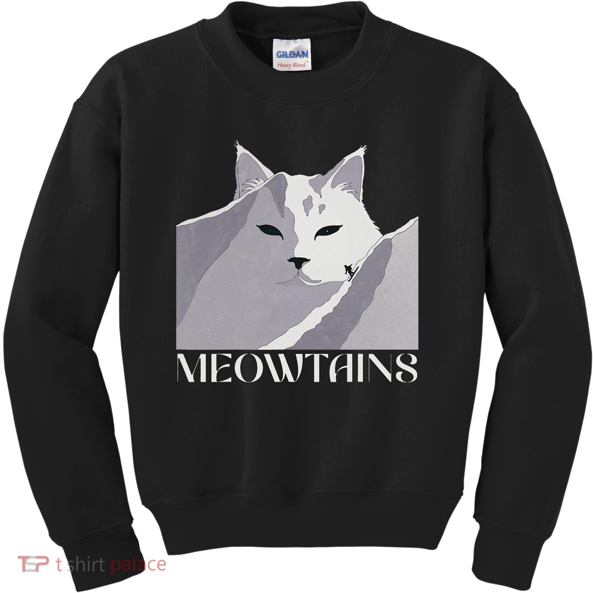 Meowtains Winter Cat Art Snow Skiing On Cat Mountain Kids Sweatshirt