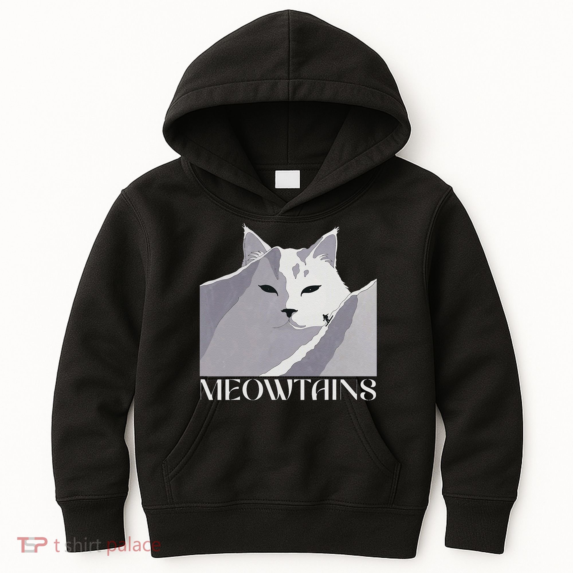 Meowtains Winter Cat Art Snow Skiing On Cat Mountain Kids Hoodie