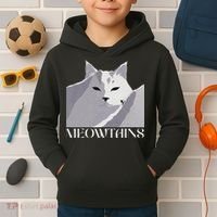 Meowtains Winter Cat Art Snow Skiing On Cat Mountain Kids Hoodie thumb 2