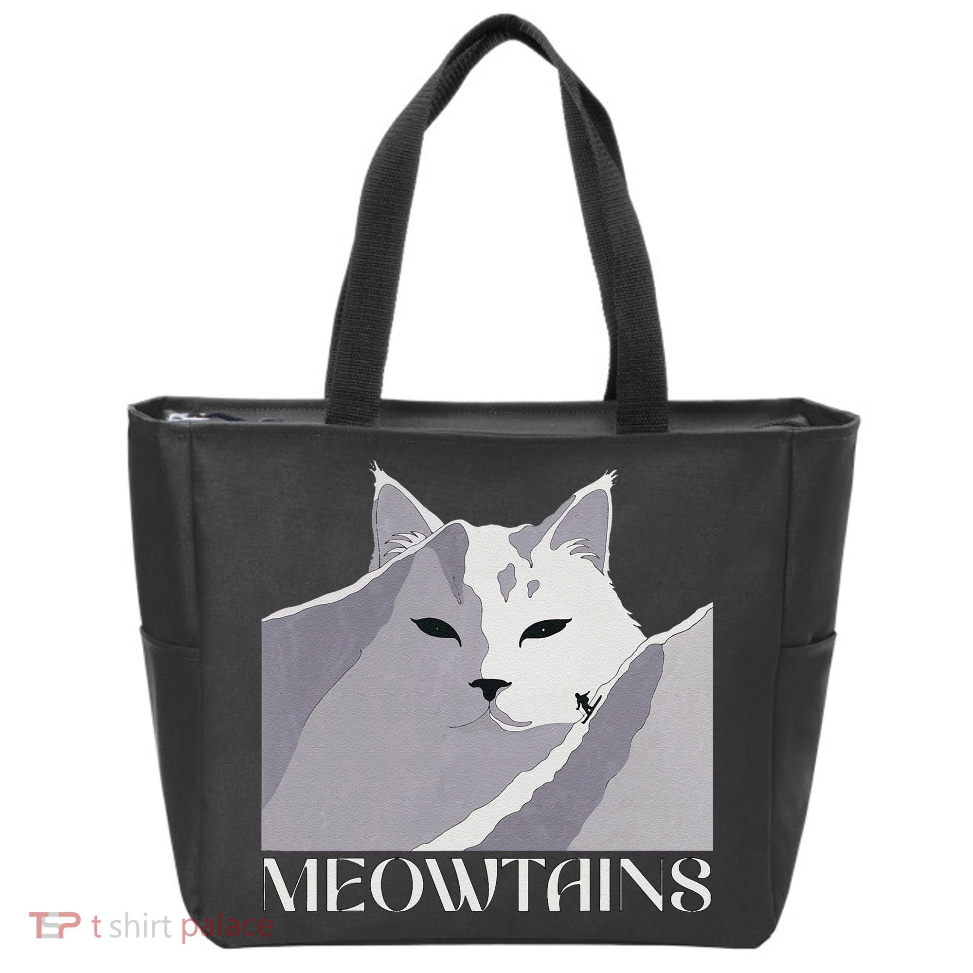 Meowtains Winter Cat Art Snow Skiing On Cat Mountain Tote Bag