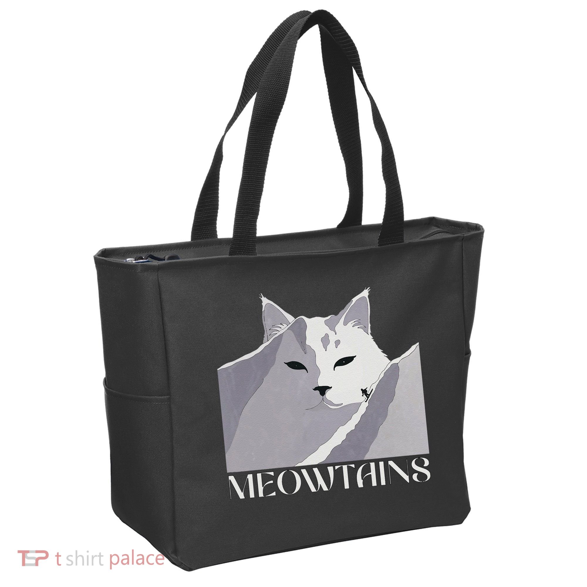 Meowtains Winter Cat Art Snow Skiing On Cat Mountain Tote Bag