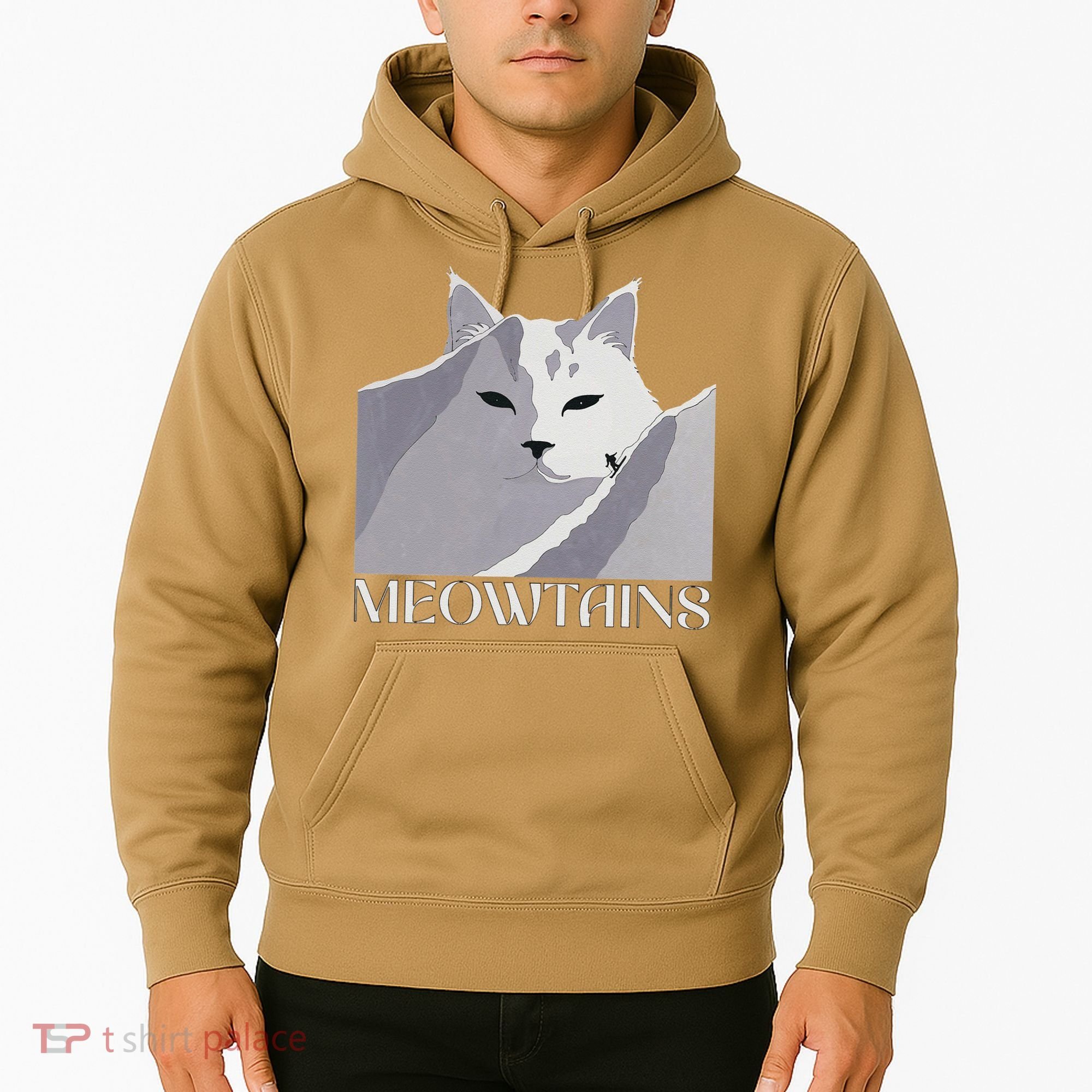 Meowtains Winter Cat Art Snow Skiing On Cat Mountain Hoodie