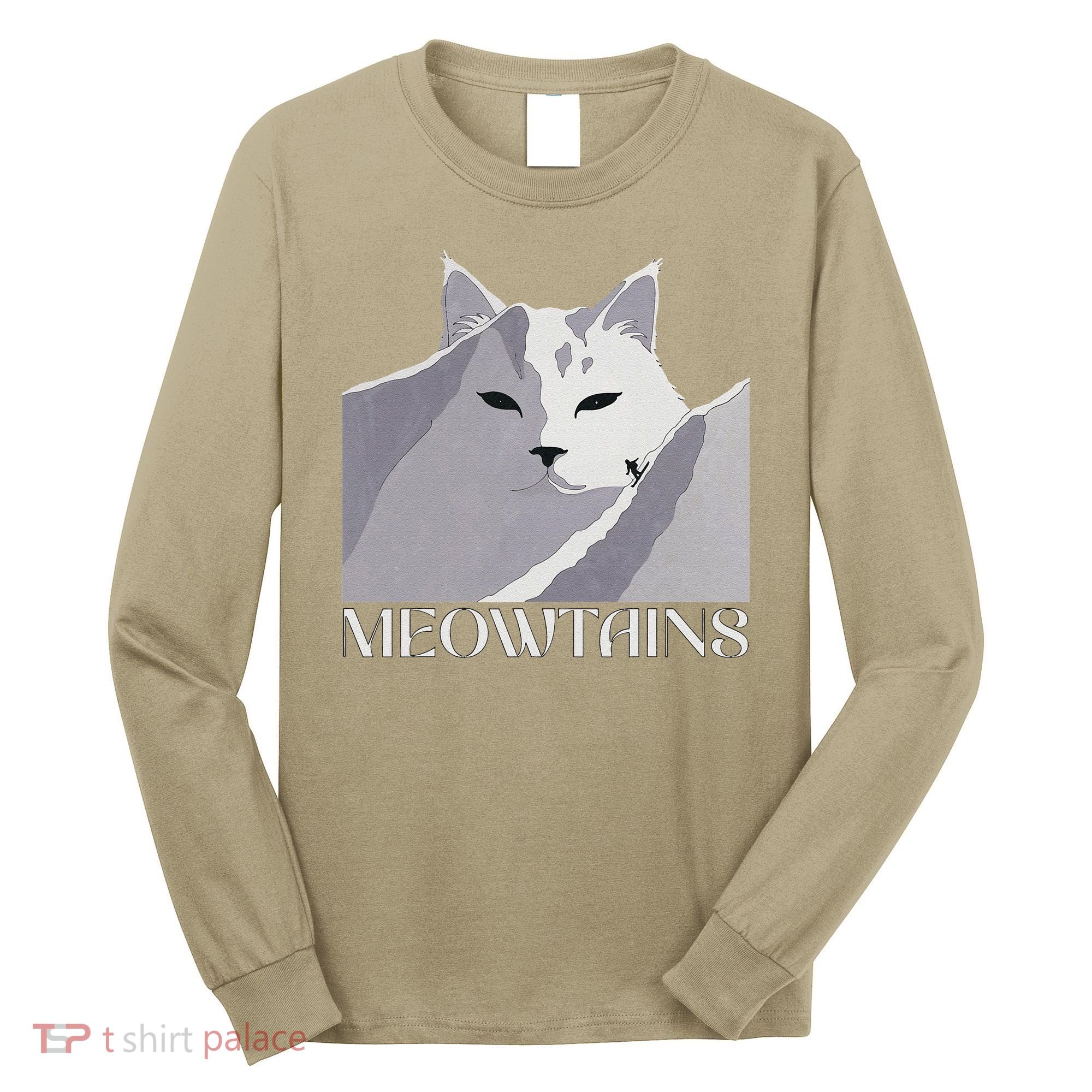 Meowtains Winter Cat Art Snow Skiing On Cat Mountain Long Sleeve Shirt