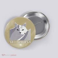Meowtains Winter Cat Art Snow Skiing On Cat Mountain Button thumb 0