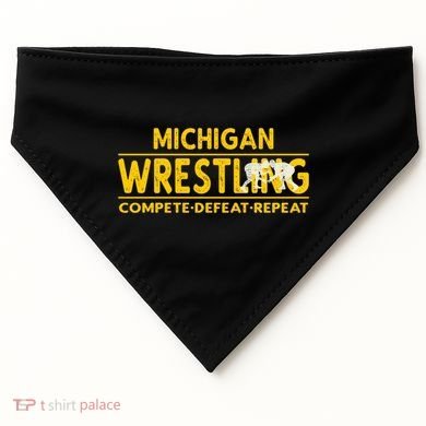 Michigan Wrestling Compete Defeat Repeat Gift USA-Made Doggie Bandana