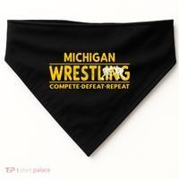 Michigan Wrestling Compete Defeat Repeat Gift USA-Made Doggie Bandana thumb 0
