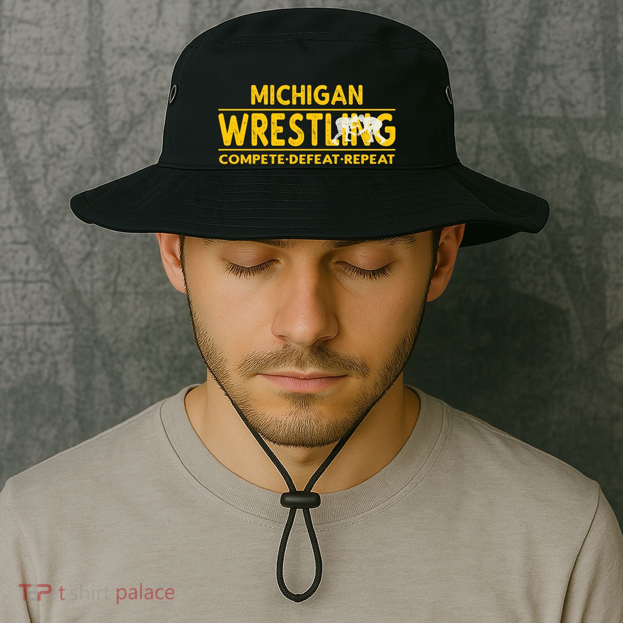 Michigan Wrestling Compete Defeat Repeat Gift Bucket Hat