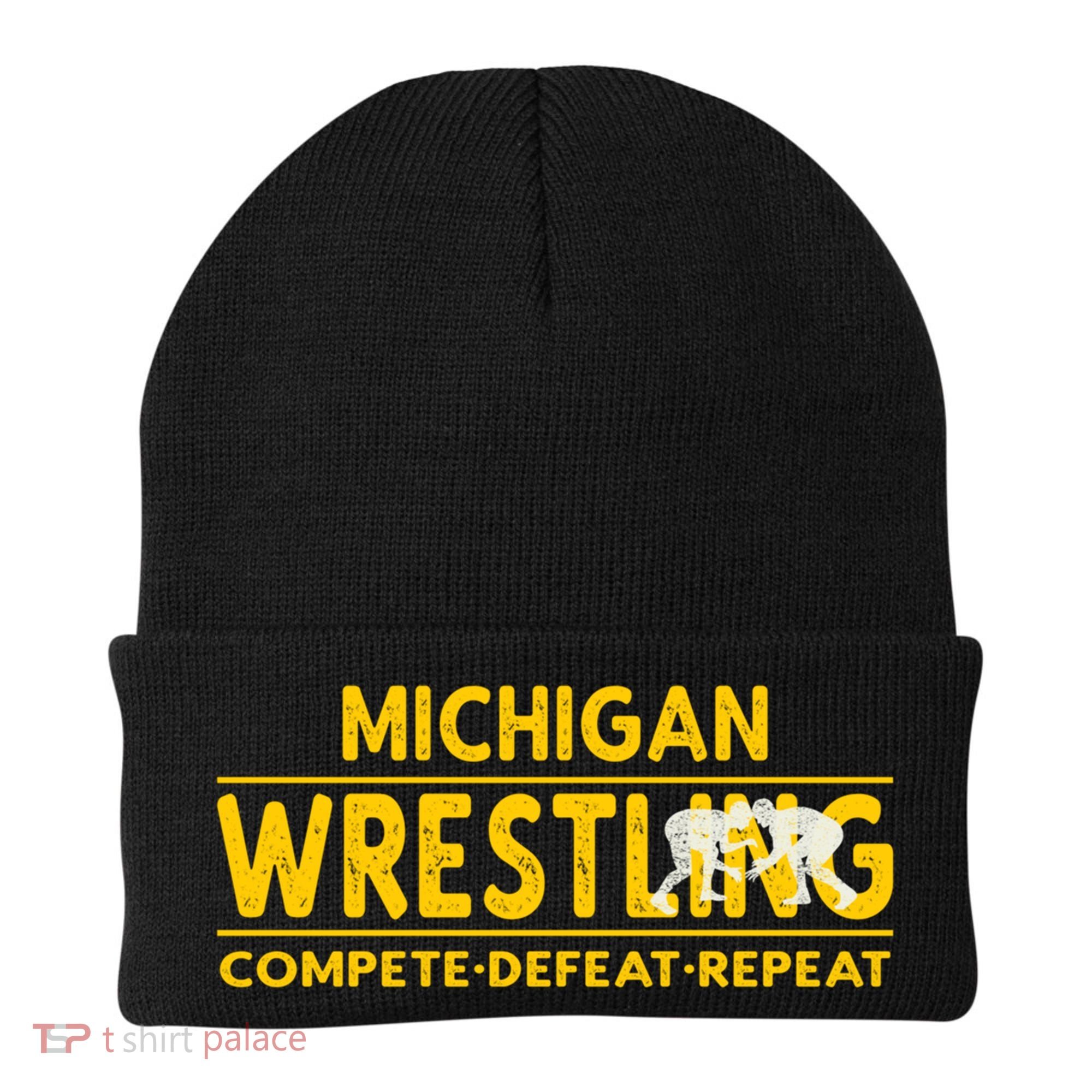 Michigan Wrestling Compete Defeat Repeat Gift Beanie