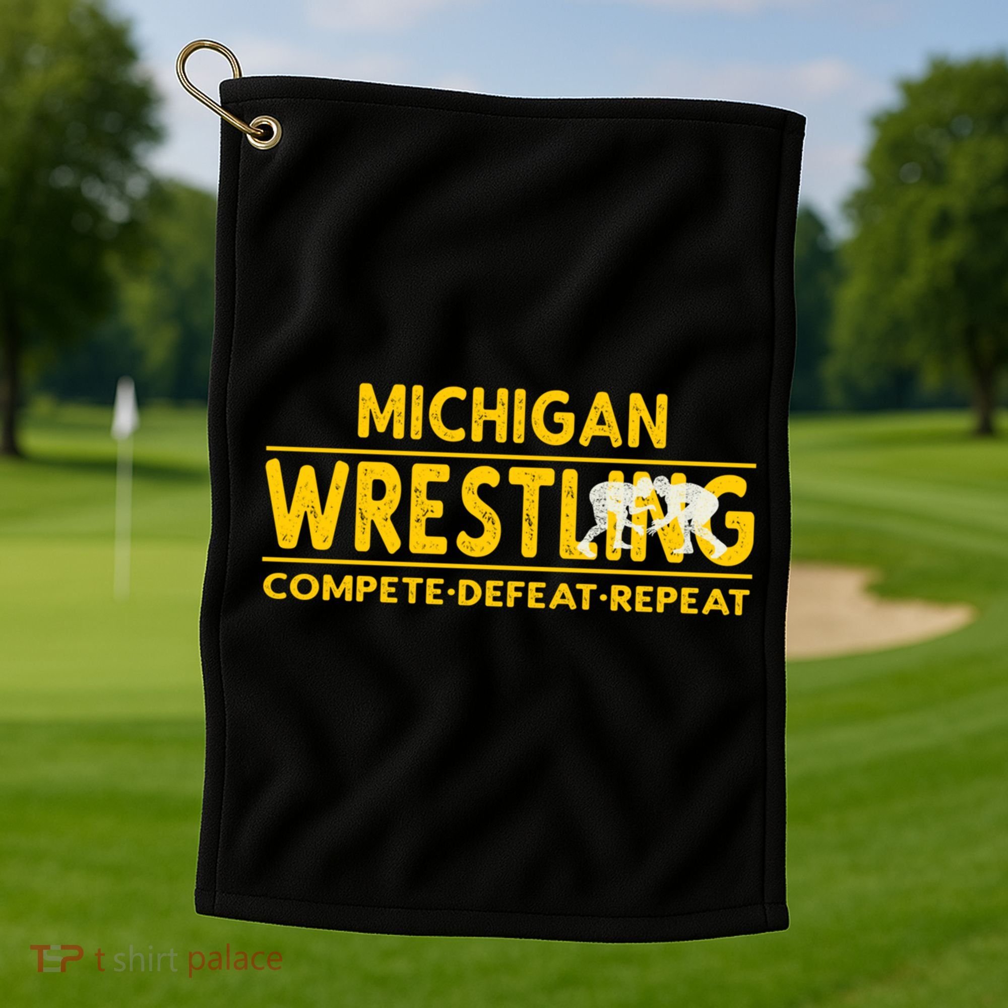 Michigan Wrestling Compete Defeat Repeat Gift Golf Towel