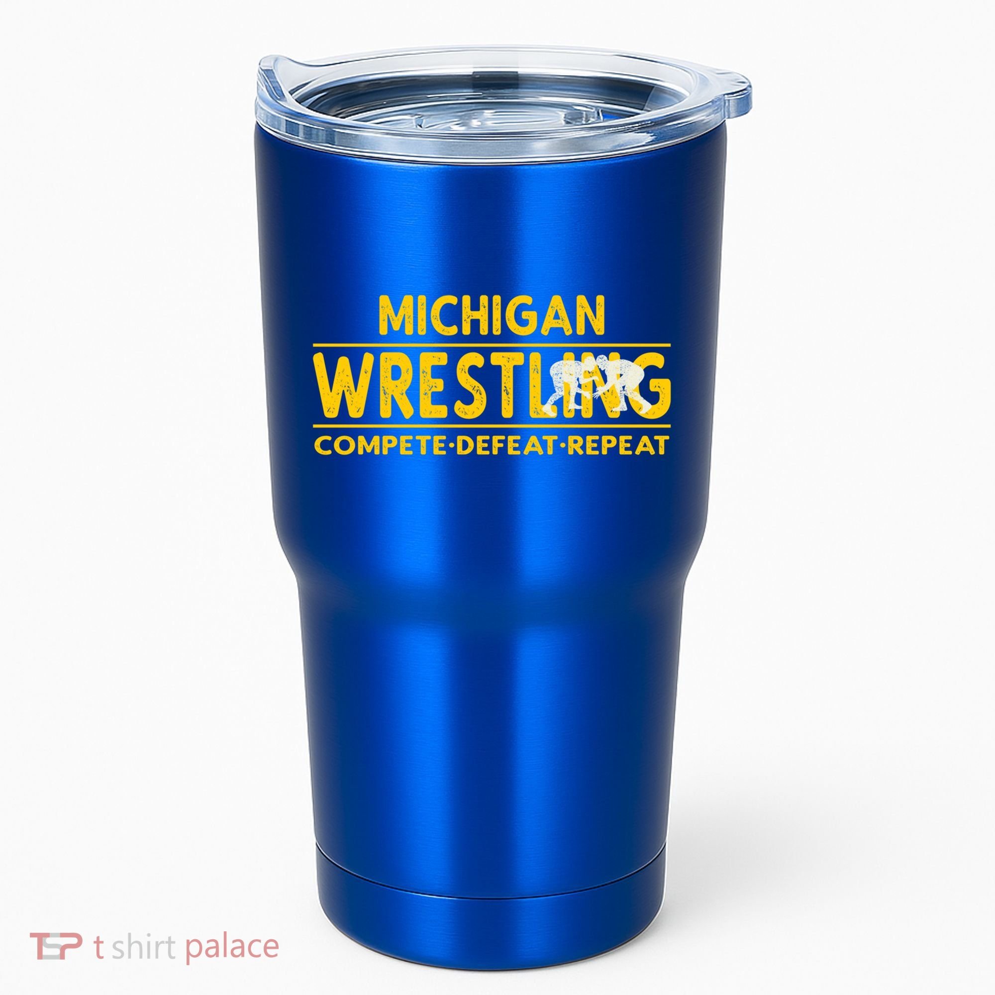 Michigan Wrestling Compete Defeat Repeat Gift Tumbler