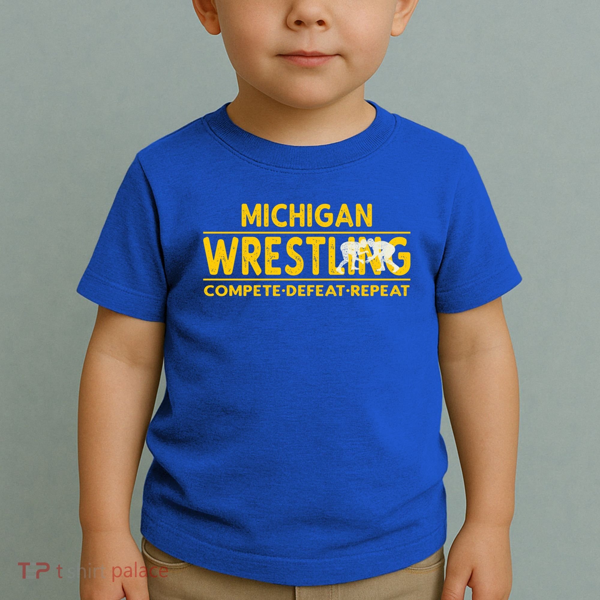 Michigan Wrestling Compete Defeat Repeat Gift Toddler T-Shirt