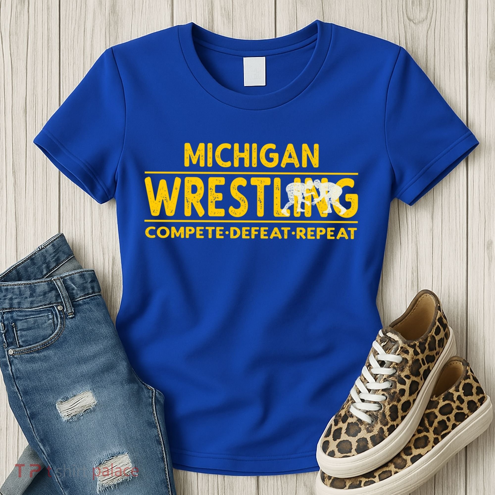 Michigan Wrestling Compete Defeat Repeat Gift Women's T-Shirt