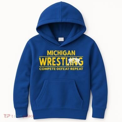Michigan Wrestling Compete Defeat Repeat Gift Kids Hoodie