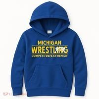 Michigan Wrestling Compete Defeat Repeat Gift Kids Hoodie thumb 0