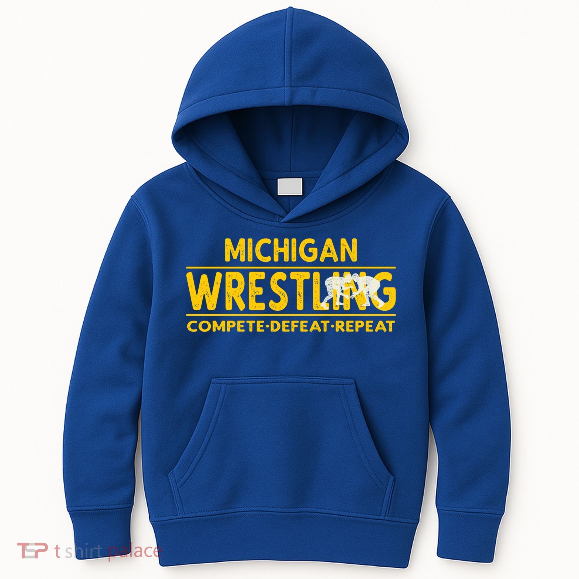 Michigan Wrestling Compete Defeat Repeat Gift Kids Hoodie