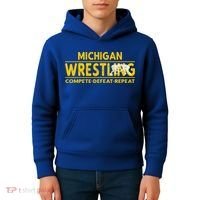 Michigan Wrestling Compete Defeat Repeat Gift Kids Hoodie thumb 4