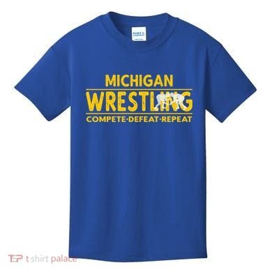 Michigan Wrestling Compete Defeat Repeat Gift Kids T-Shirt