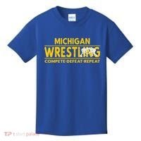 Michigan Wrestling Compete Defeat Repeat Gift Kids T-Shirt thumb 0