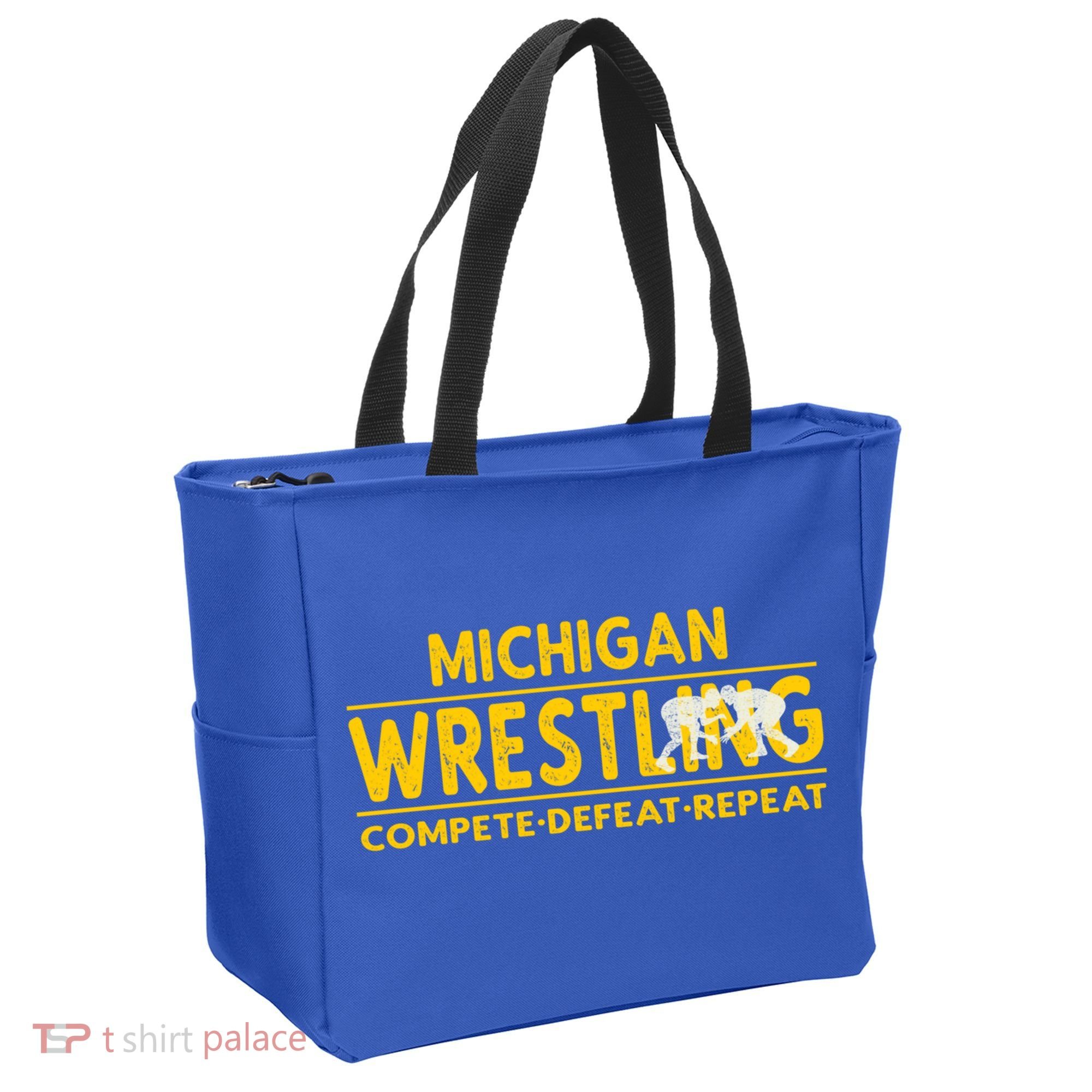 Michigan Wrestling Compete Defeat Repeat Gift Tote Bag