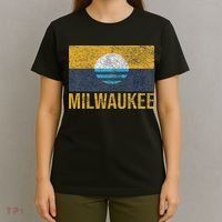 Milwaukee Wisconsin City Flag People's Flag Sunrise Lake T-Shirt thumb 4