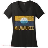 Milwaukee Wisconsin City Flag People's Flag Sunrise Lake Women's V-Neck T-Shirt thumb 0